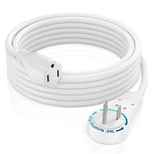 10 ft. 16/3 Light Duty Indoor Extension Cord with 360-Degree Rotating Flat Plug 13 Amp, White