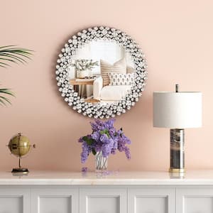 17.7 in. W x 17.7 in. H Round Mirrors for Wall Decor Crystal Decorative Wall Mirror for Living Room