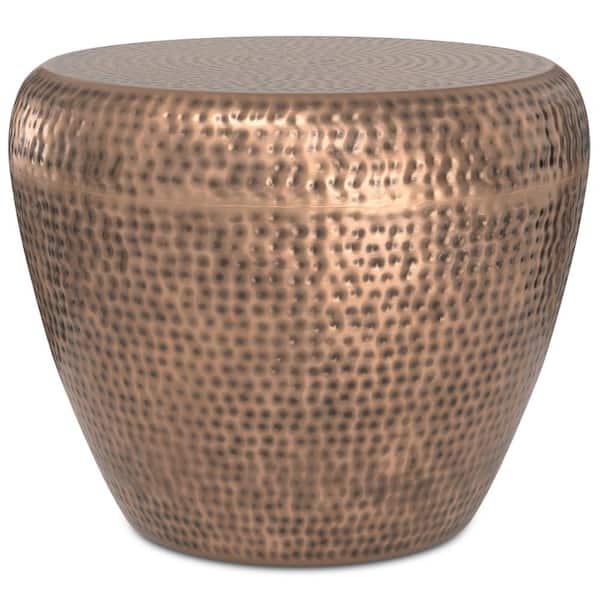 Preston Modern Industrial 22 Inch Wide Metal Side Table in Antique Copper, Fully Assembled