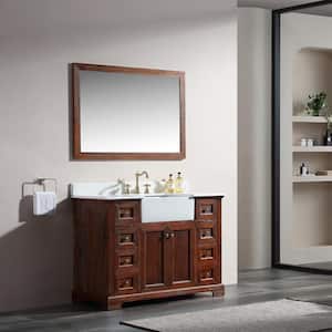 Aslex 48 in. W x 22 in. D x 35 in . H Freestanding Bath Vanity in Brown with White Quartz Top with White Basin