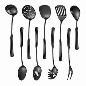 9-Piece Black Stainless Steel Kitchen Utensils Set with Cooking and Serving Tools, Dishwasher-Safe