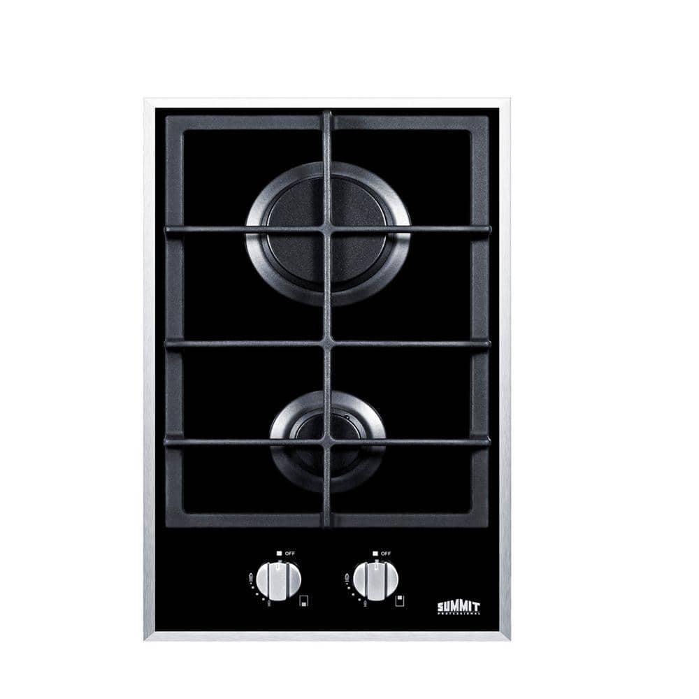 Summit Appliance 12 in. Gas-on-Glass Cooktop in Black with 2 Burners, Black glass
