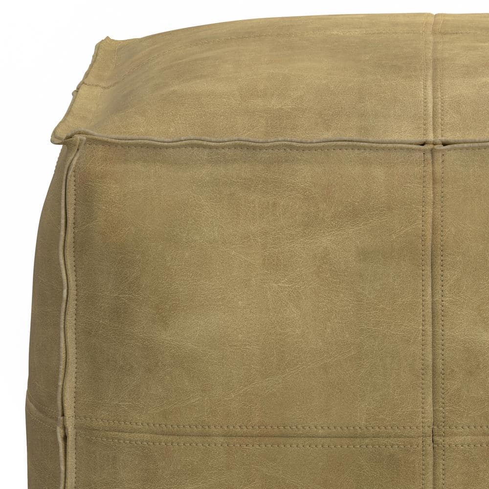 Sheffield Boho Distressed Sandcastle Genuine Leather Square Pouf
