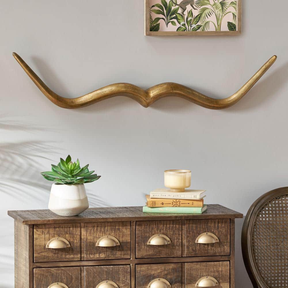 Metal Handcrafted Aged Brass Aluminum Mustache Wall Decor with Classic Look