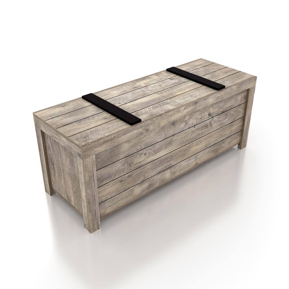 Weathered Oak Farmhouse Storage Bench with Slide Top