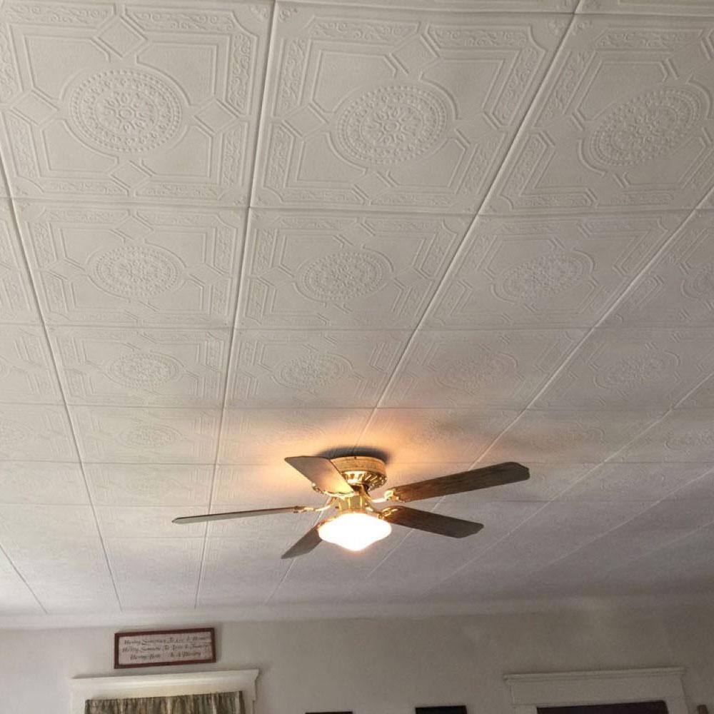 Victorian White Faux Tin Glue-Up Ceiling Tile, 2 x 2 ft