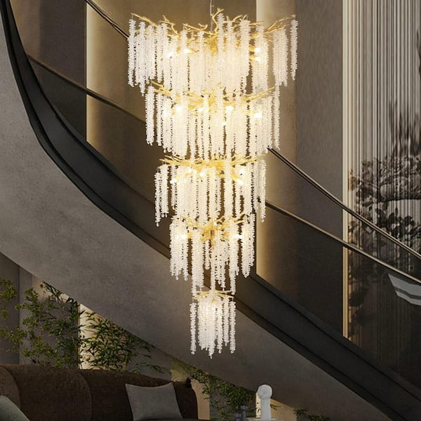 28-Lights Gold Luxury Crystal Chandelier for Dining Room, Living Room, Kitchen Island-No Bulbs Included