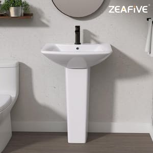 24 in. W x 19 in. D Glossy Ceracmic Rectangular Bathroom Pedestal Sink Combo in White Vitreous China Vessel Sinks