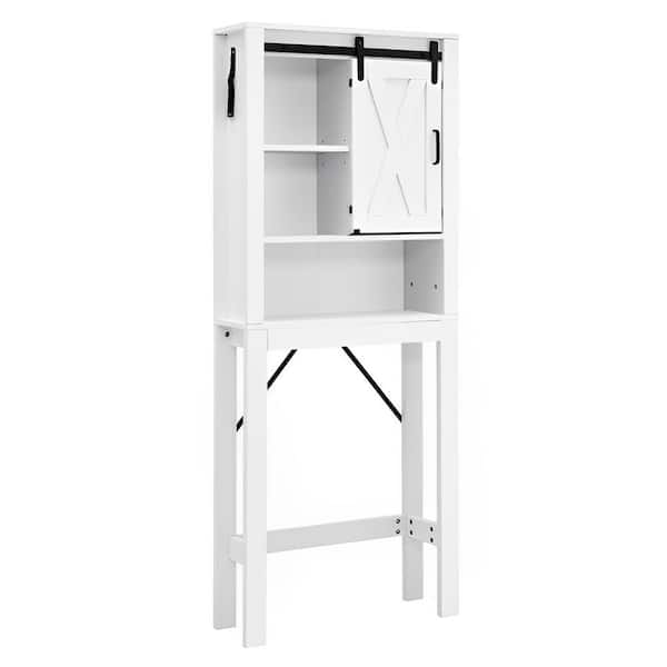 Bunpeony 27 in. W x 67 in. H x 8.5 in. D White Bathroom Over-the-Toilet Storage Cabinet Organizer with Adjustable Shelves