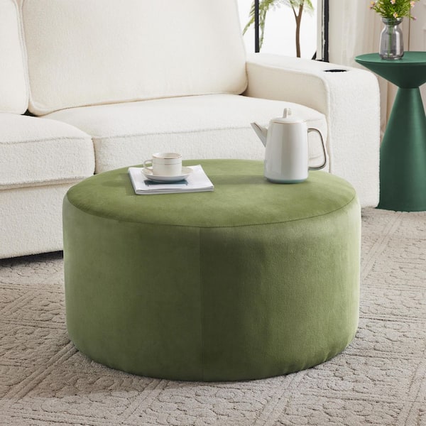 Olive Green Velvet Modern Round Accent 30 in. Ottoman