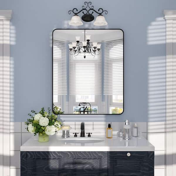 Odin 30 in. W x 36 in. H Tempered Glass Matte Black Rectangular Framed Wall Bathroom Vanity Mirror