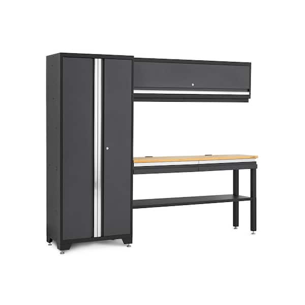 Bold Series 92" W x 76.75" H x 18" D Pre Assembled 24-Gauge Steel 4-Piece Garage Storage System in Gray, Bamboo Worktop
