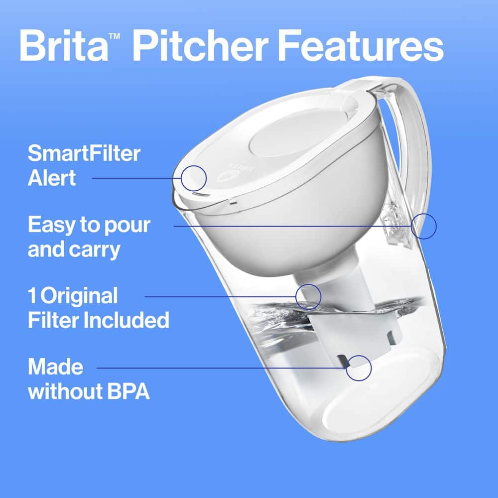 Brita 10-Cup White Plastic Water Filter Pitcher with Charcoal Filter