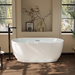 59 in. W. x 31.5 in. Freestanding Soaking Bathtub with Center Drain and Groove Overflow in White/Polished Chrome