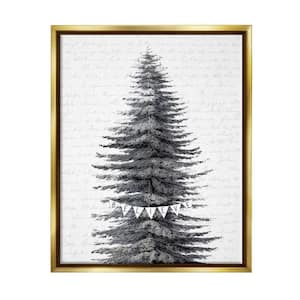 Snow Covered Christmas Tree Believe Holiday by Lettered and Lined Floater Frame Nature Wall Art Print 31 in. x 25 in.