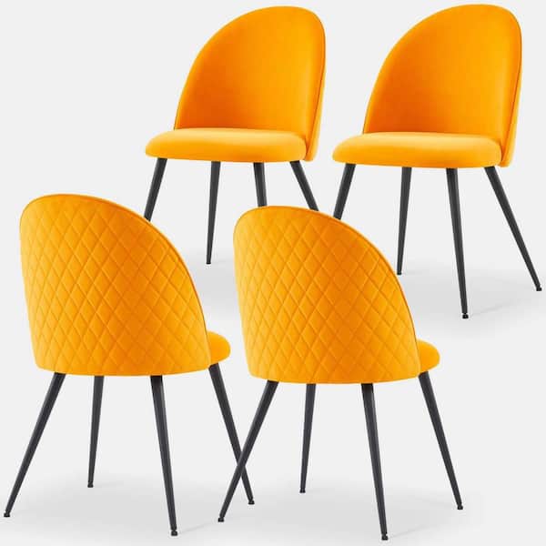 wetiny Orange Velvet Dining Side Chairs Set of 4 with Black Metal Legs