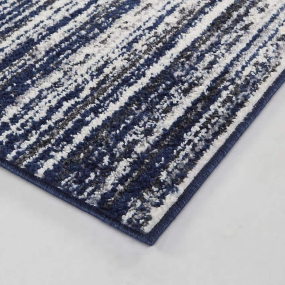 Navy Blue and White Abstract Rectangular Synthetic Area Rug