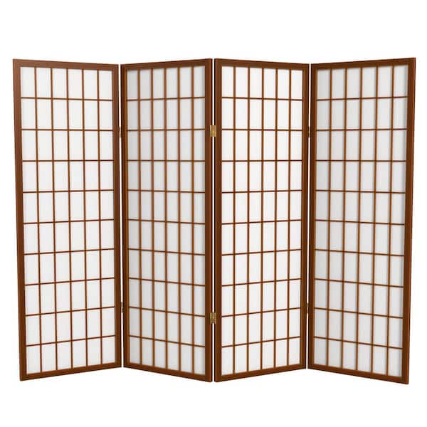 Oriental Furniture 4 ft. Short Window Pane Shoji Screen - Walnut - 4 Panels