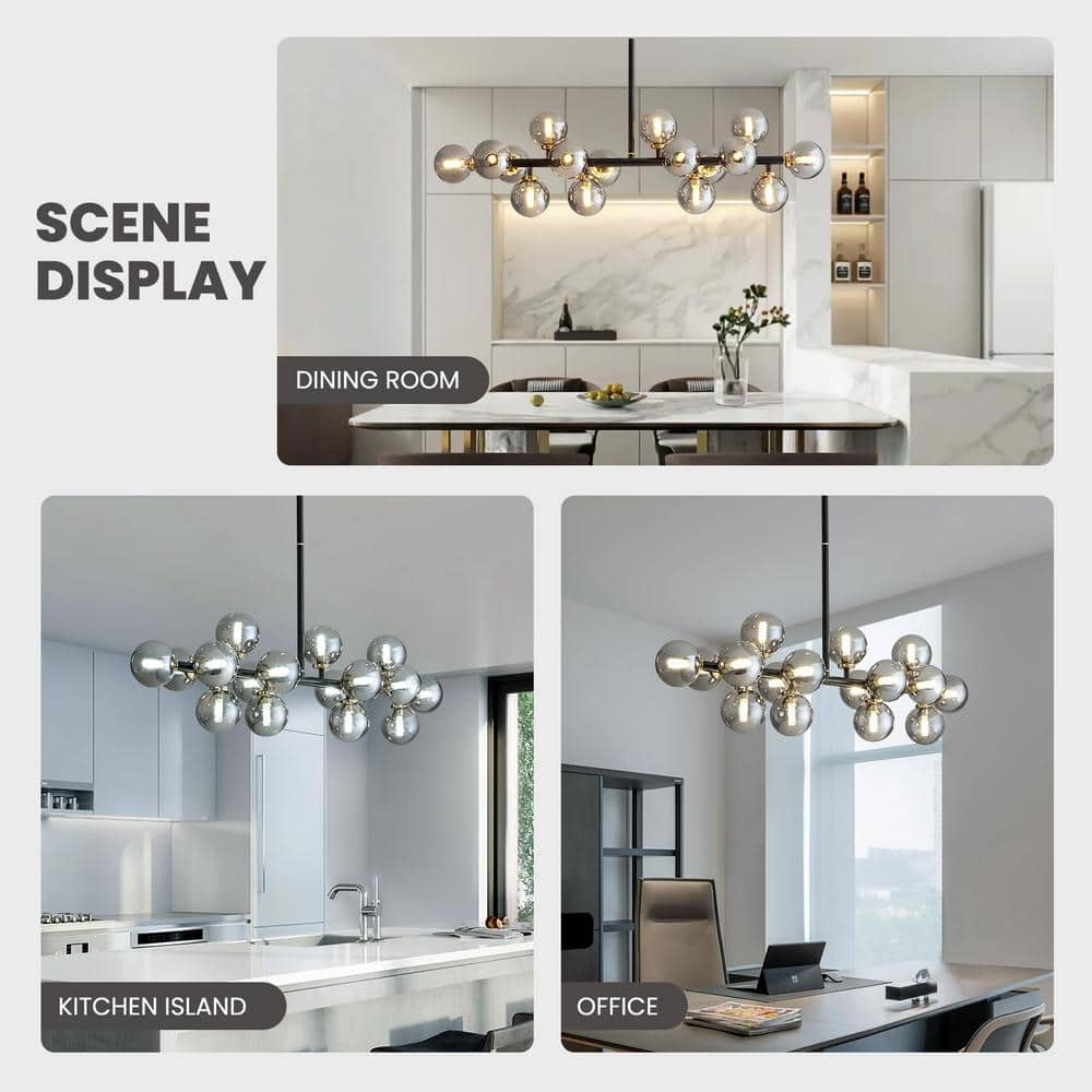 Gray Glass 16-Light Linear Sputnik Chandelier