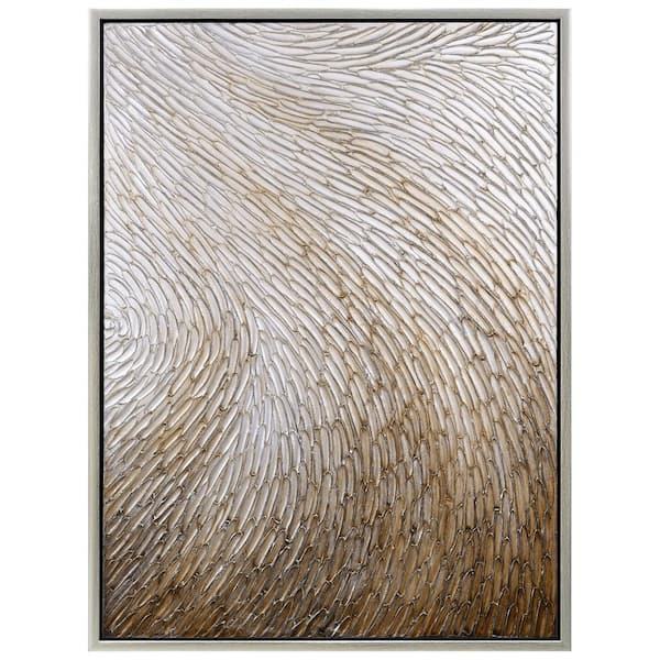 Gold Waves II Textured Metallic Hand Painted Framed Canvas Wall Art, 30 in. x 40 in.
