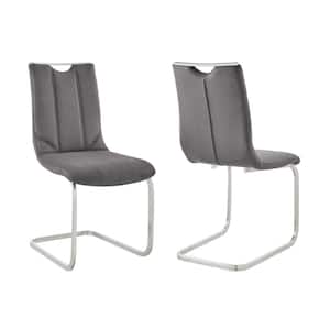 Pacific Dining Room Accent Chair in Grey Fabric and Brushed Stainless Steel (Set of 2)