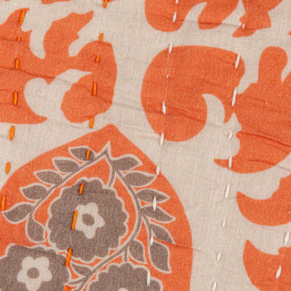 20" Square Orange and Gray Cotton Voile Throw Pillow