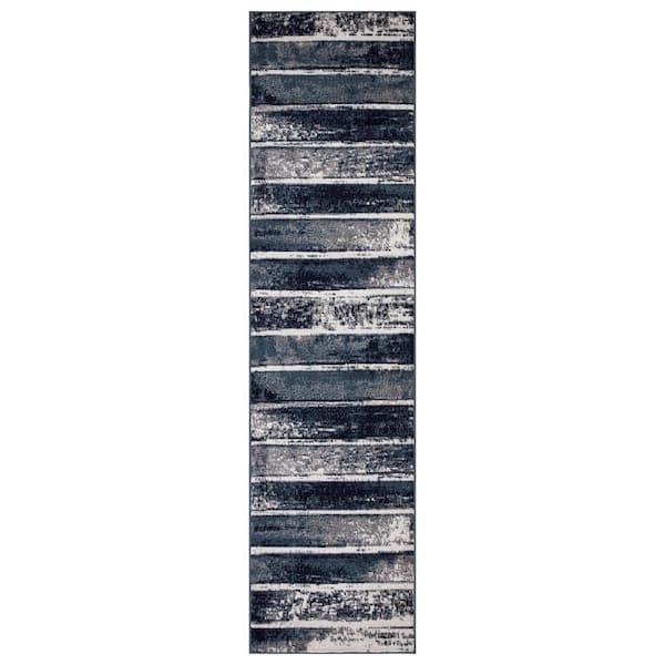 Ottomanson Rixos Collection Modern Stripes 3x8 Indoor Shag Runner Rug, 2 ft. 7 in. x 9 ft. 10 in., Blue/Ivory