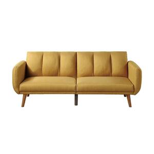 81 in. W Mustard Color Polyfiber Twin Size Straight Sofa Convertible Bed with Wooden Legs