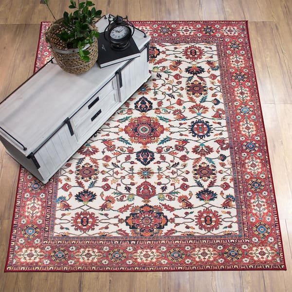 Ramage Maroon 5 ft. x 7 ft. Medallion Washable Area Rug