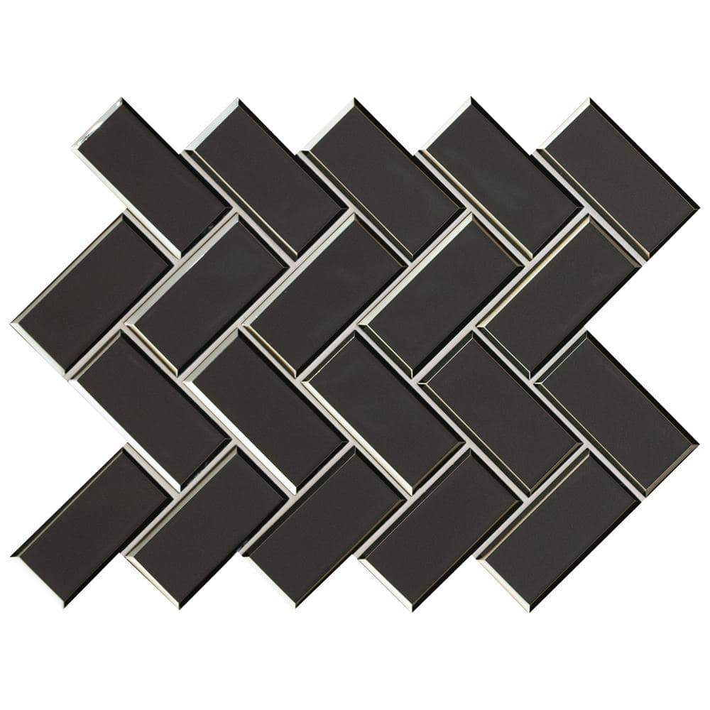 Take Home Tile Sample - Metallic Gray Bevel Herringbone 4 in. x 4 in. Glass Mesh-Mounted Mosaic Tile price history on PriceWatchPro