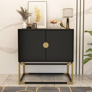 Black Console Table Side Table With 2 Doors and Metal Legs For Hallway Entryway（31.5"W x 15.7"D x 31.5"H)