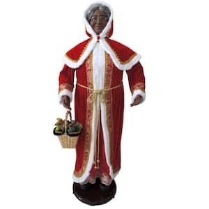 58 in. African American Dancing Mrs. Claus with Hooded Cloak, Basket, Standing Decor, Motion-Activated Animatronic