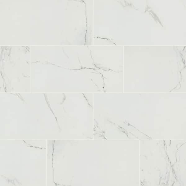 Pavia Carrara 12 in. x 24 in. Polished Porcelain Stone Look Floor and Wall Tile (16 sq. ft. / Case)
