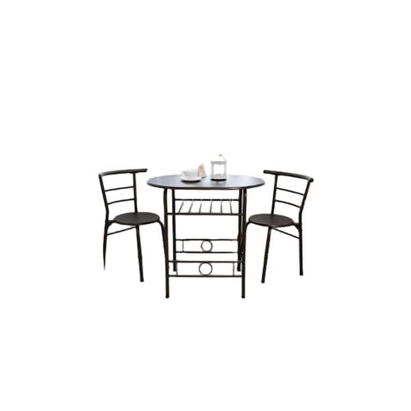 ZIRUWU 3-Pieces Kitchen Table Set, Couple Dining Round Table Set with Metal Frame and Shelf Storage, Home Breakfast Table
