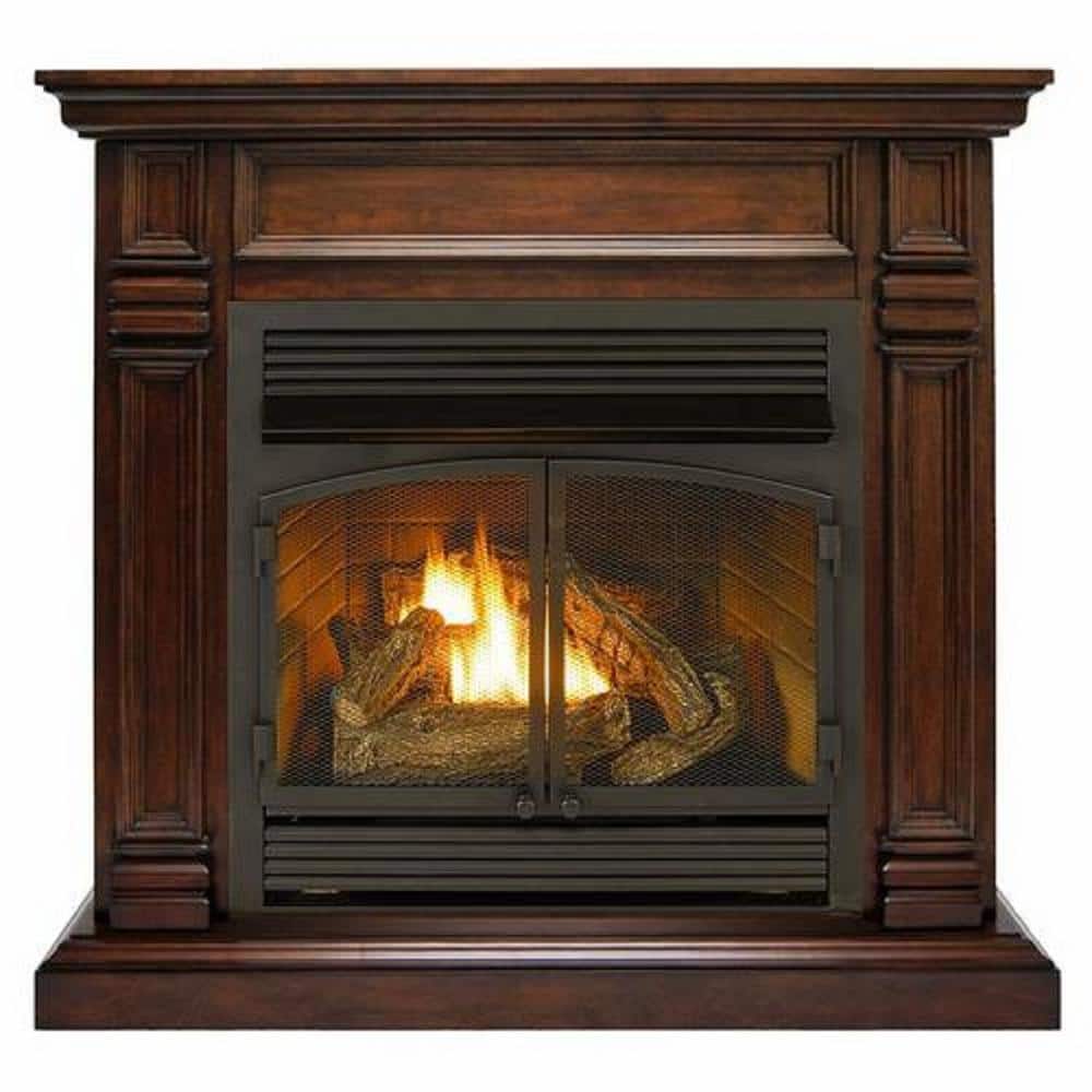 Dual Fuel Ventless Fireplace: 32,000 BTU, Thermostat, 6-Logs, Heats 1500 Sq