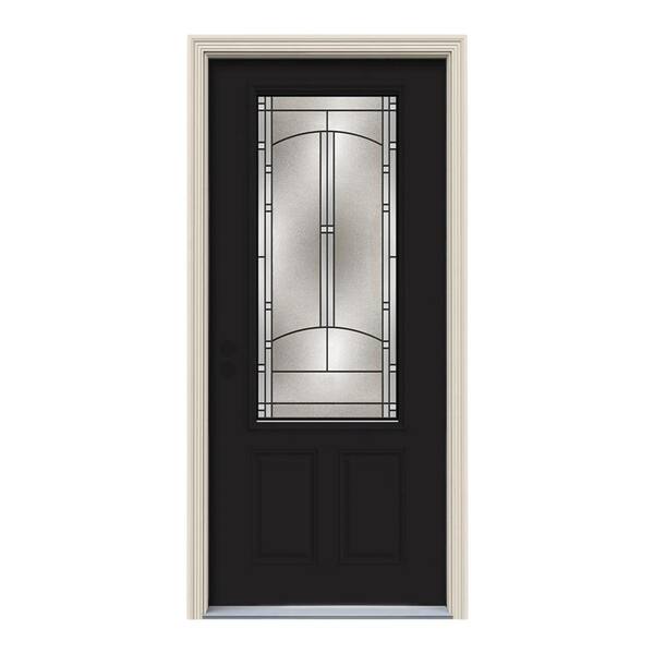 JELD-WEN 34 in. x 80 in. 3/4 Lite Idlewild Black w/ White Interior Steel Prehung Right-Hand Inswing Front Door