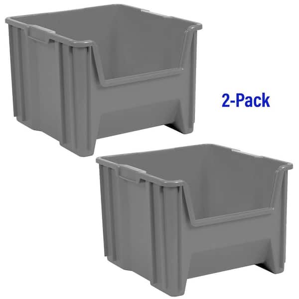 13018 Stak-N-Store Stackable Open-Front Plastic Storage Bin, 17 1/2 in. D x 16 1/2 in. W x 12 1/2 in. H, Grey, 2-pack