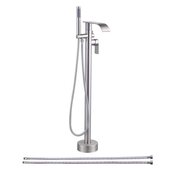 2-Handle Freestanding Tub Faucet with Hand Shower and Waterfall Spout in. Brushed Nickel