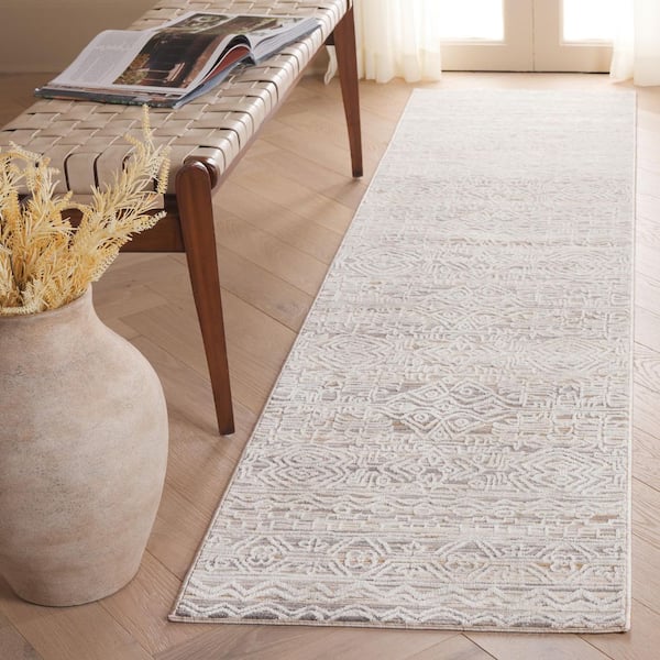 Martha Stewart Sabrina 3 ft. x 10 ft. Ivory/Beige Ornate High-Low Runner Rug