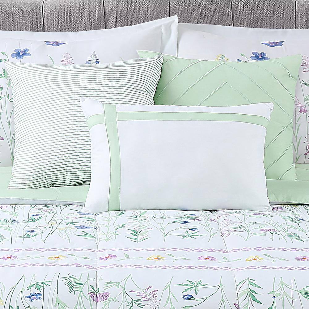 Wildflower Embroidered White Full Microfiber 7-Piece Comforter Set