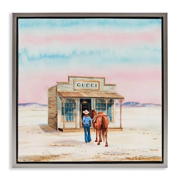 Stupell Industries Glam Cowgirl at Desert Shop by Amanda Greenwood Gray Floater Frame Nature Graphic Art Print 25 in. x 25 in.