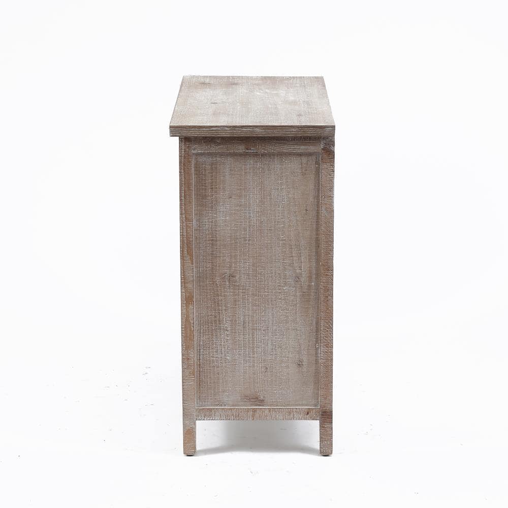 Rustic Whitewashed Fir Wood Floral Three-Drawer Chest