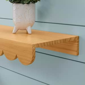 Scalloped Natural Wood Floating Wall Shelves (22" W x 2.5" H) (Set of 2)