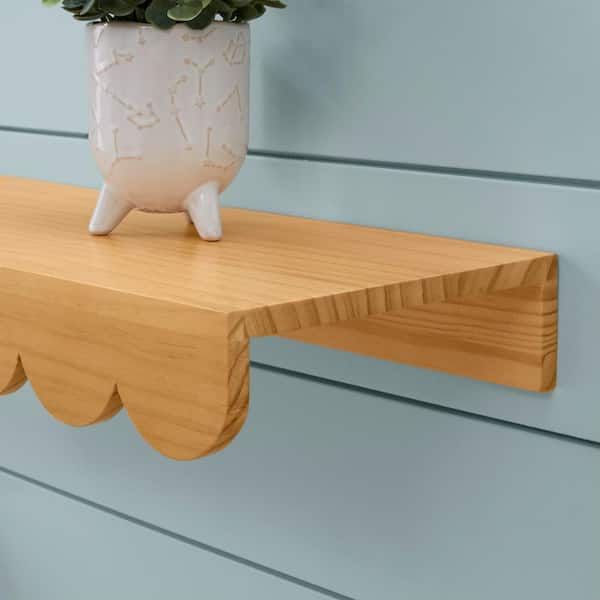 Scalloped Natural Wood Floating Wall Shelves (22" W x 2.5" H) (Set of 2)
