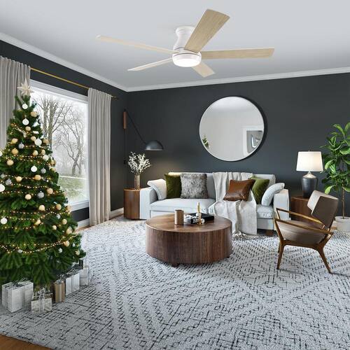 52 in. Indoor Integrated LED Light Flush Mount White Ceiling Fans with Reversible Motor and Remote Control FINXIN Ceiling Fans With Lights