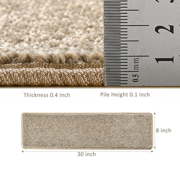 Cream Grey 8 in. x 30 in. Polypropylene Carpet Stair Tread Cover Protector Self Adhensive Back Mat Rug Set of 12
