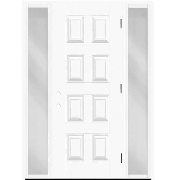 Regency 74 in. x 80 in. 8-Panel LHOS Unfinished Mahogany Fiberglass Prehung Front Door with 14 in. SLs with 6-9/16 Jamb