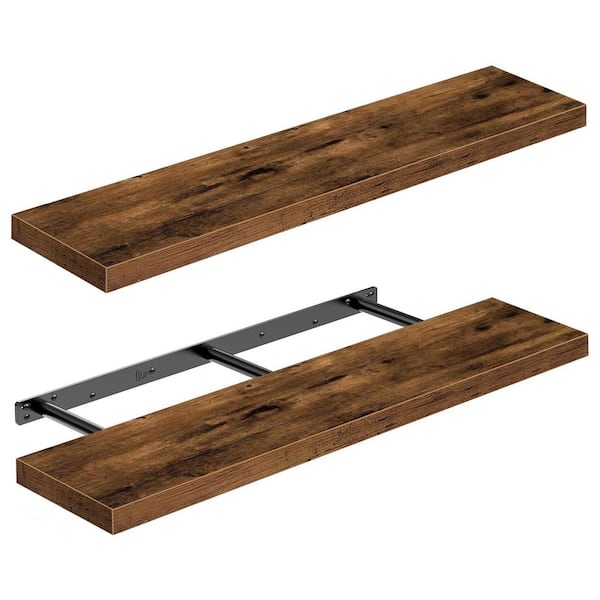 2 Pack 31.5 in W x 9.3 in D Rustic Brown MDF Decorative Wall Shelf with Invisible Bracket for Home Decor