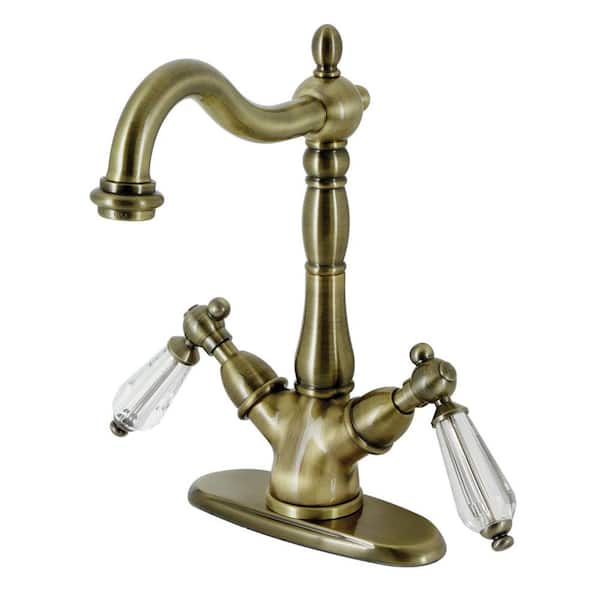Kingston Brass Wilshire Double Handle Vessel Sink Faucet in Antique Brass