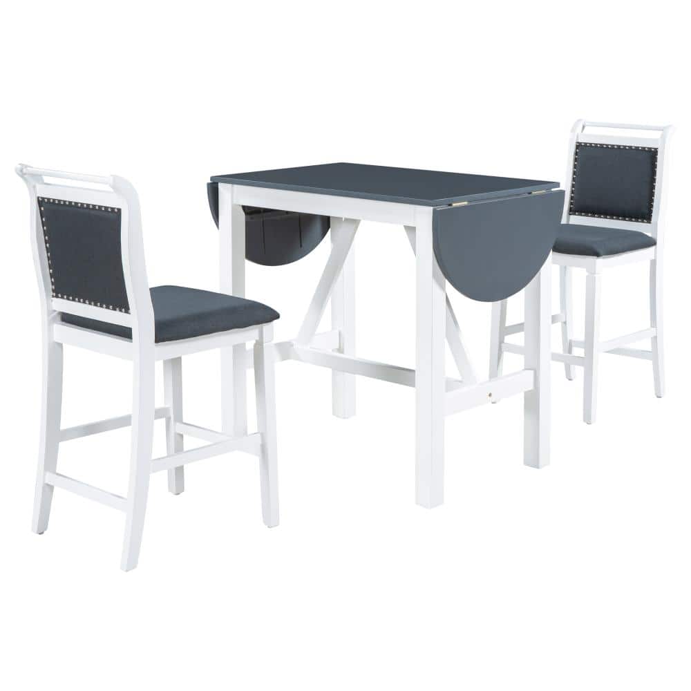White 3-Piece Wood Counter Height Drop Leaf Dining Table Set with 2 Upholstered Dining Chairs for Small Place price history on PriceWatchPro